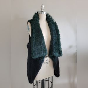 BNWT RUDSAK knit rabbit fur vest ombre green and black